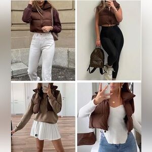 Brown high neck  Puffer Vest